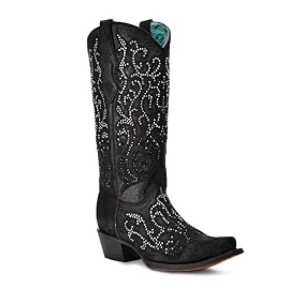 Corral Boots Women's Western Boot, Embellished with Rhinestones,  Black, 7.5 New